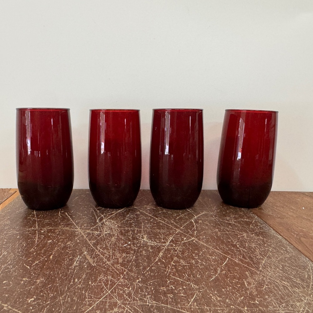 Set of 4 RubyRed Vintage Juice Glasses Drinking Tumblers 4.5 inches‎